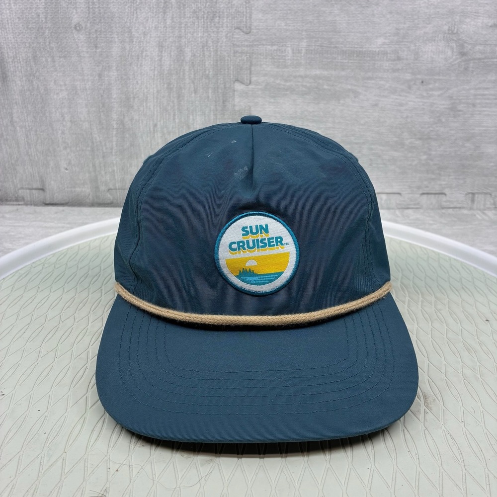 Sun Cruiser Alcohol Snapback Hat Men OSFA Teal Blue Nylon Rope Trucker Cap